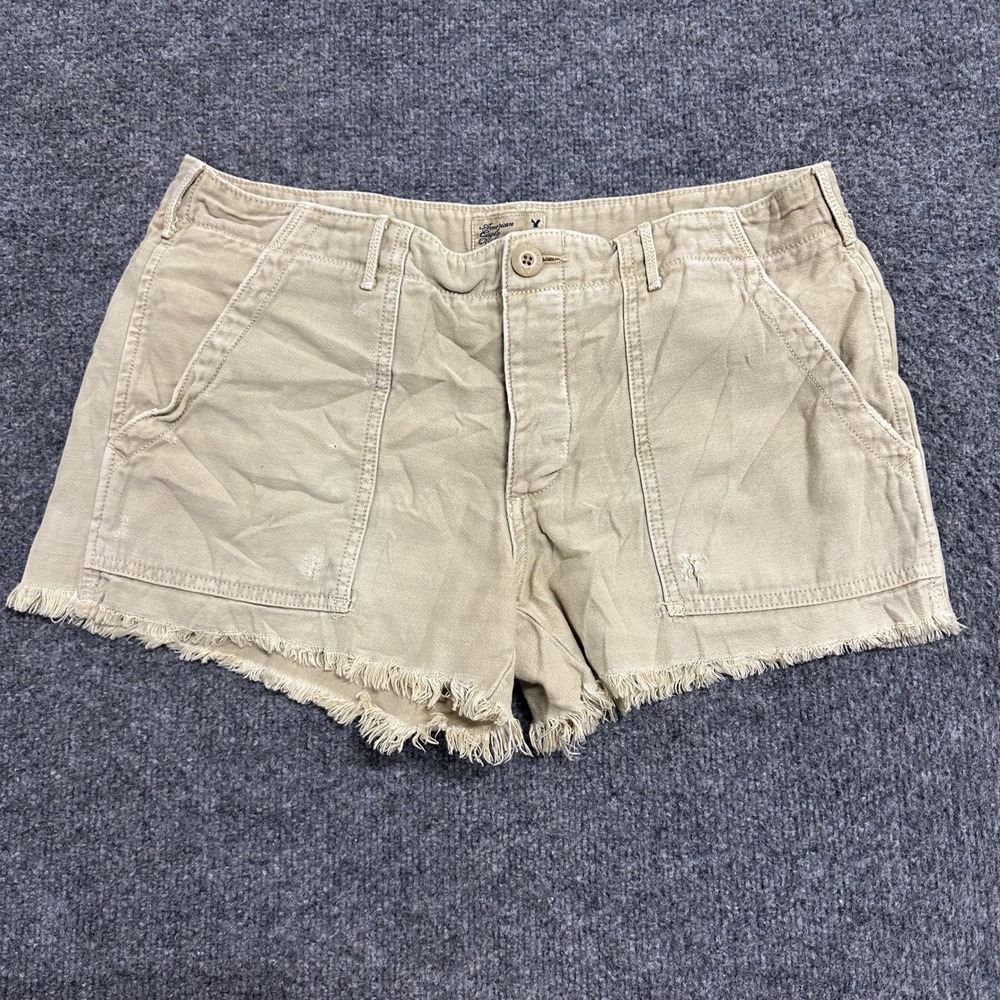 American Eagle Shorts Womens Size 10 Beige Cotton Canvas Frayed Hem Casual Boho